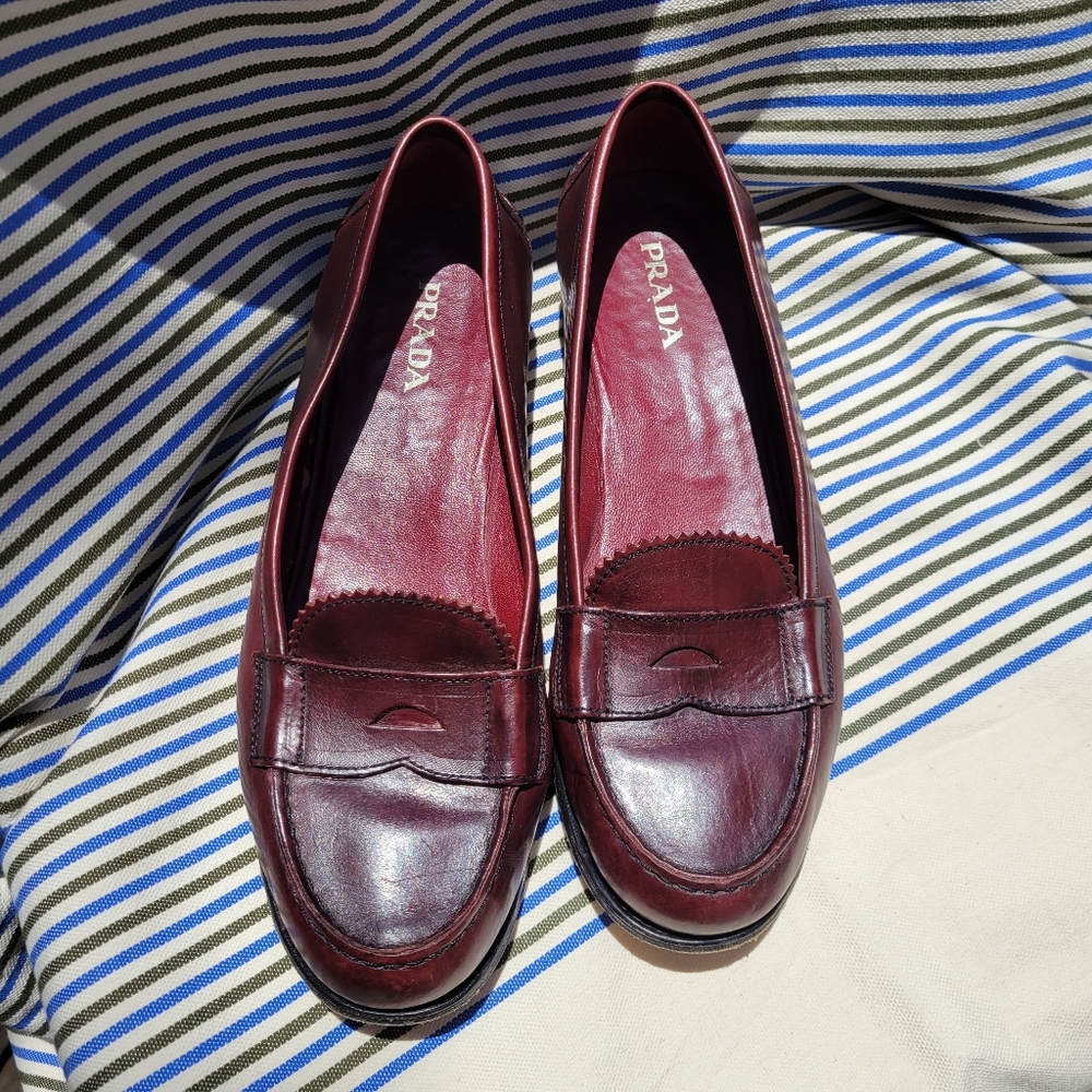 PRADA Red Leather Loafers